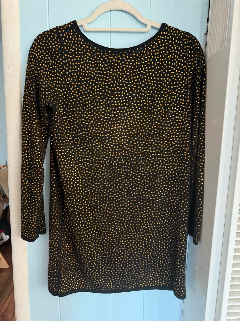 Alice + Olivia Black Long Sleeve top with Gold Studs